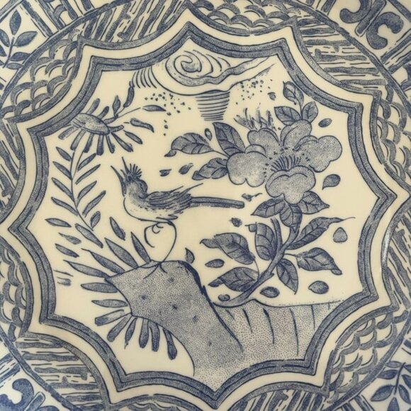Gien Oiseau Blue Botanical Faience 12" Chop Plate Vintage Cottage Core Wall Art - Picture 2 of 5